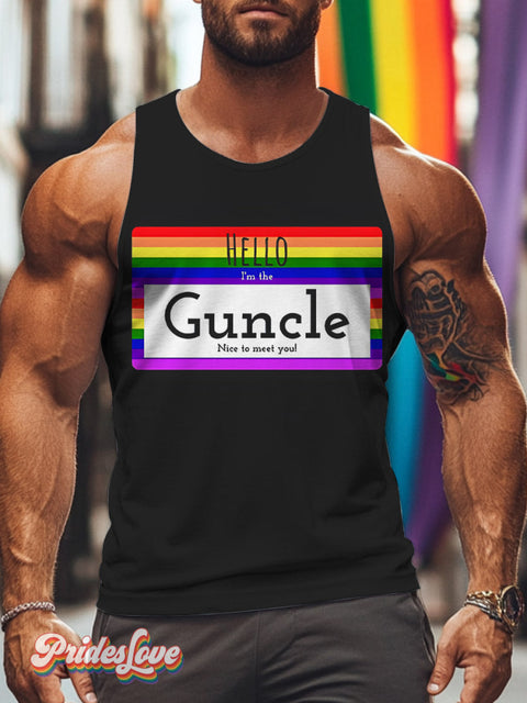 Men’s LGBT Gay Pride Hello Guncle Print Tank Top Multicolor / S