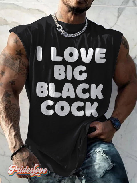 Men’s LGBT Gay Pride I Love Big Black Cock Print Wide Shoulder Vest Black / S