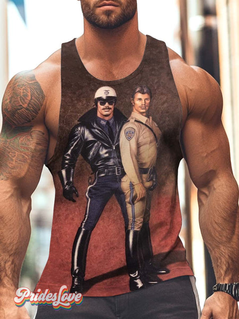 Men’s Lgbt Gay Pride Leather Pilot Tank Top Multicolor / S