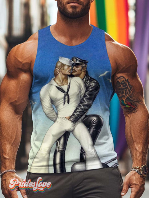 Men’s Lgbt Gay Pride Leather Sailor Tank Top Multicolor / S
