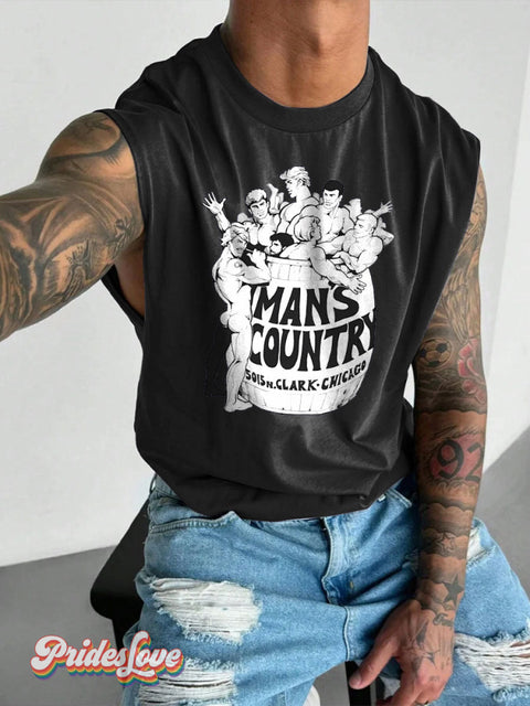 Men’s LGBT Gay Pride Mans Country Art Wide Shoulder Vest Black / S