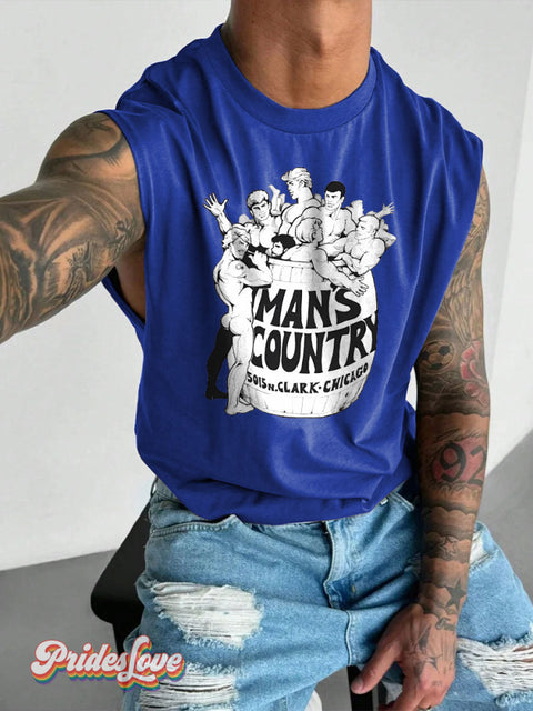 Men’s LGBT Gay Pride Mans Country Art Wide Shoulder Vest Blue / S