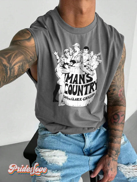 Men’s LGBT Gay Pride Mans Country Art Wide Shoulder Vest Grey / S