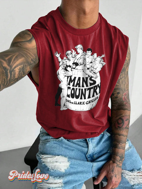 Men’s LGBT Gay Pride Mans Country Art Wide Shoulder Vest Maroon / S
