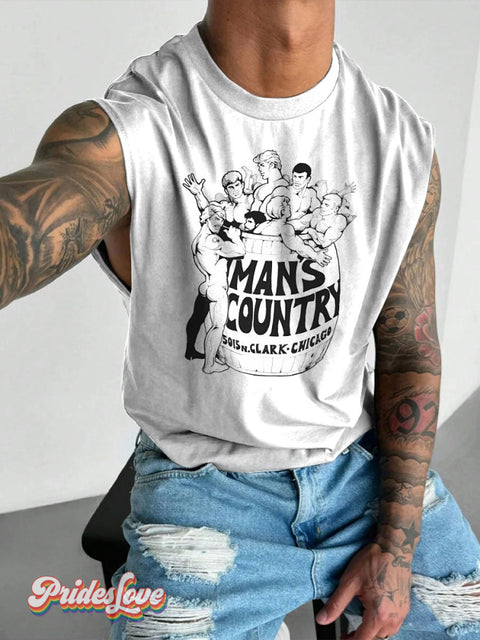 Men’s LGBT Gay Pride Mans Country Art Wide Shoulder Vest White / S