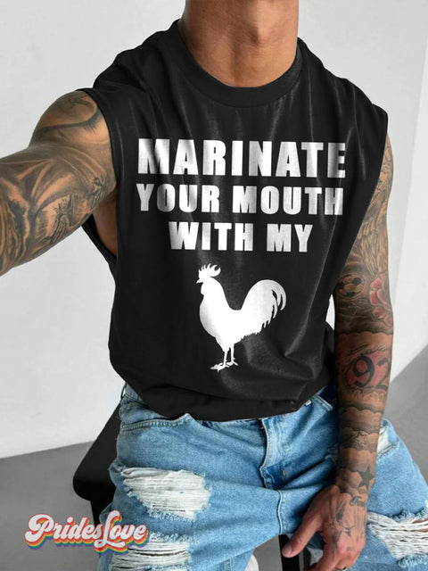 Men’s LGBT Gay Pride Marinate Your Mouth With My Cock Print Wide Shoulder Vest Black / S