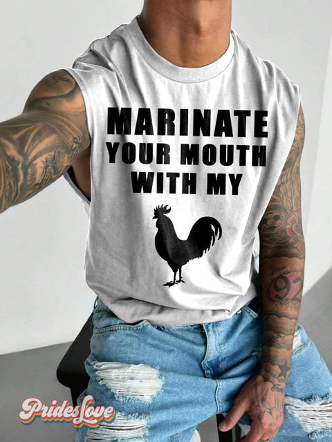 Men’s LGBT Gay Pride Marinate Your Mouth With My Cock Print Wide Shoulder Vest White / S