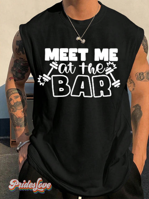 Men’s LGBT Gay Pride Meet Me At The Bar Print Wide Shoulder Vest Black / S