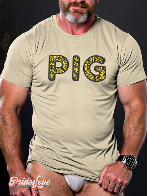 Men’s LGBT Gay Pride Pig Print T-shirt Beige / S