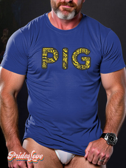 Men’s LGBT Gay Pride Pig Print T-shirt Blue / S