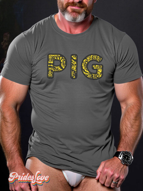 Men’s LGBT Gay Pride Pig Print T-shirt Gray / S