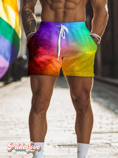 Men’s Lgbt Gay Pride Rainbow Art Print Beach Shorts Multicolor / S