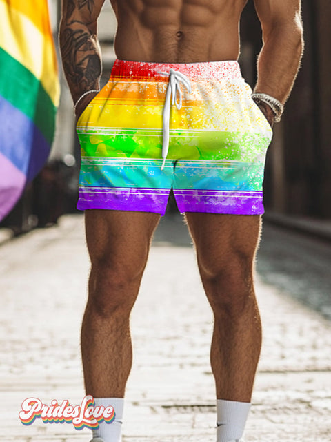 Men’s Lgbt Gay Pride Rainbow Art Print Beach Shorts Multicolor / S