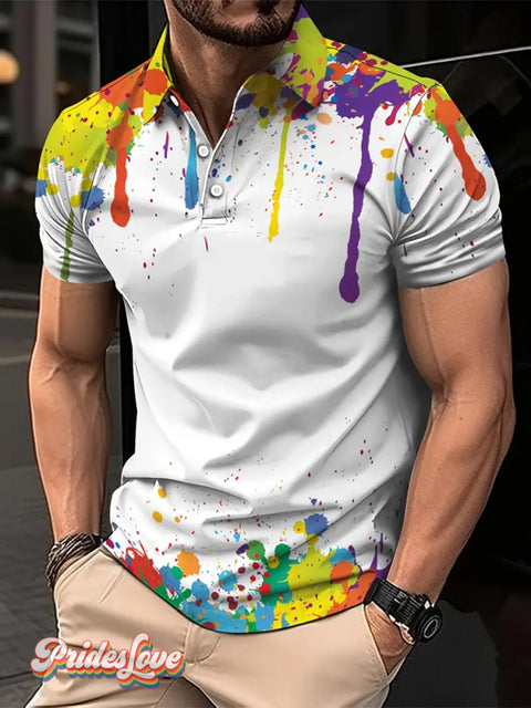 Men’s LGBT Gay Pride Rainbow Art Print Polo Shirt Multicolor / S