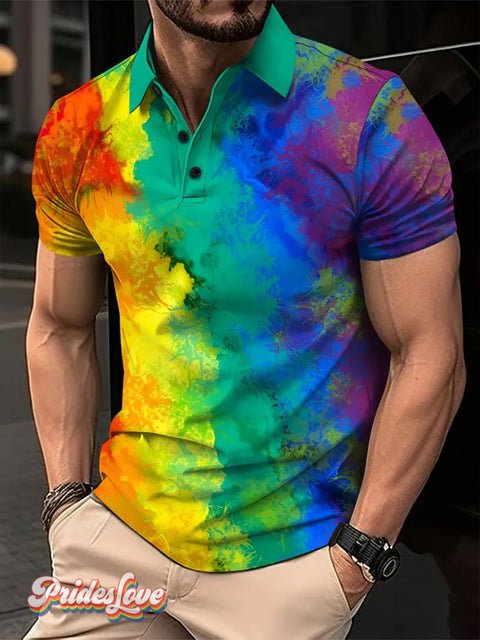 Men’s LGBT Gay Pride Rainbow Art Print Polo Shirt Multicolor / S