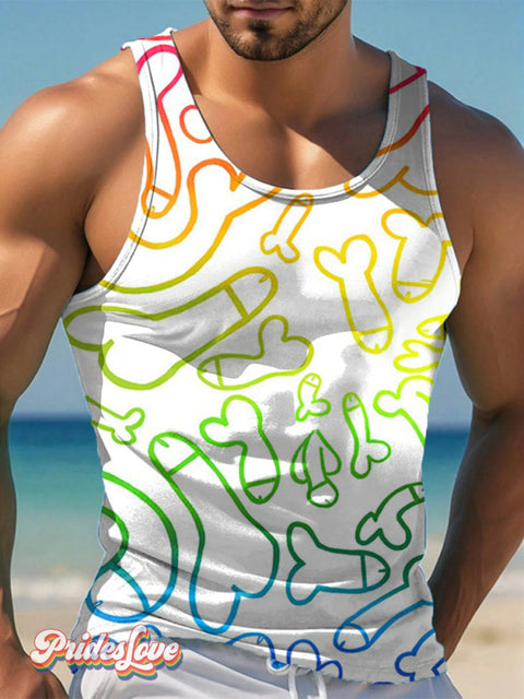 Men’s LGBT Gay Pride Rainbow Dick Art Tank Top Multicolor / S
