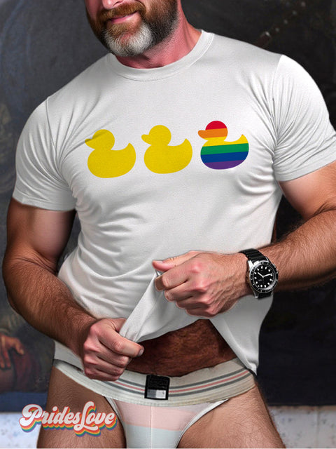 Men’s Lgbt Gay Pride Rainbow Duck Print Casual T-Shirt