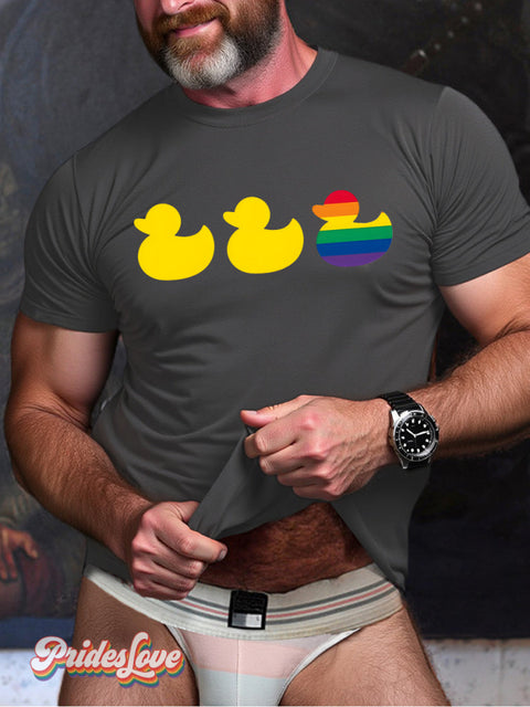 Men’s Lgbt Gay Pride Rainbow Duck Print Casual T-Shirt