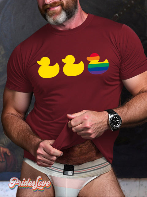 Men’s Lgbt Gay Pride Rainbow Duck Print Casual T-Shirt