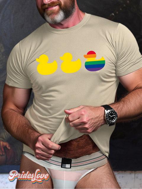 Men’s Lgbt Gay Pride Rainbow Duck Print Casual T-Shirt
