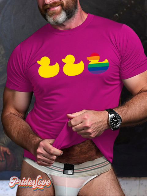 Men’s Lgbt Gay Pride Rainbow Duck Print Casual T-Shirt