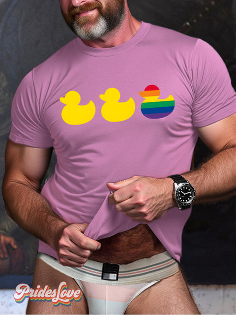 Men’s Lgbt Gay Pride Rainbow Duck Print Casual T-Shirt