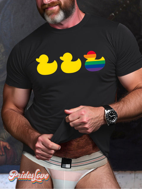 Men’s Lgbt Gay Pride Rainbow Duck Print Casual T-Shirt