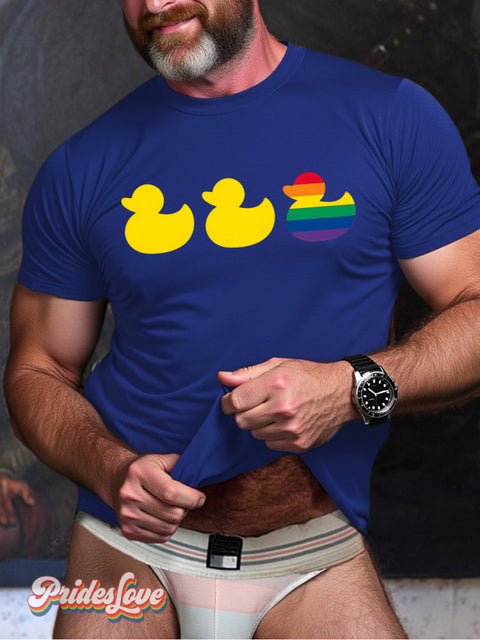 Men’s Lgbt Gay Pride Rainbow Duck Print Casual T-Shirt