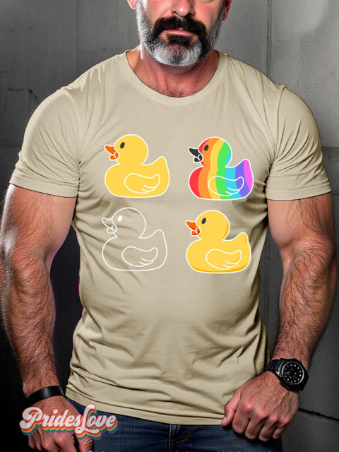 Men’s Lgbt Gay Pride Rainbow Duck Print Casual T-Shirt Beige / S