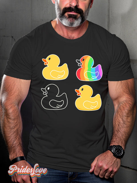 Men’s Lgbt Gay Pride Rainbow Duck Print Casual T-Shirt Black / S