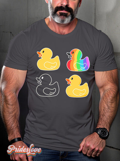 Men’s Lgbt Gay Pride Rainbow Duck Print Casual T-Shirt Gray / S