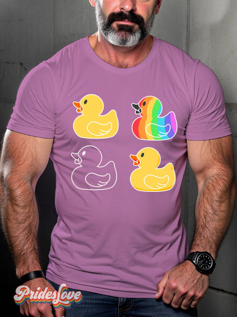 Men’s Lgbt Gay Pride Rainbow Duck Print Casual T-Shirt Pink / S