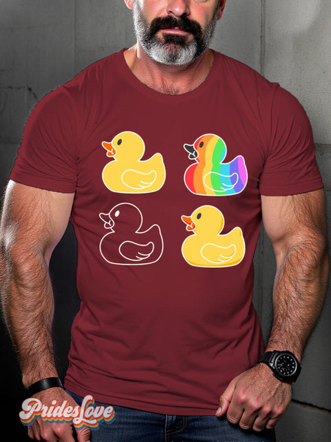 Men’s Lgbt Gay Pride Rainbow Duck Print Casual T-Shirt Red / S