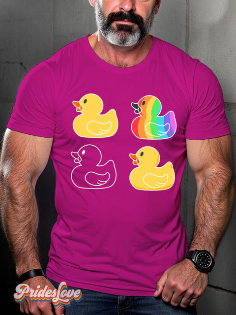 Men’s Lgbt Gay Pride Rainbow Duck Print Casual T-Shirt Rosepink / S