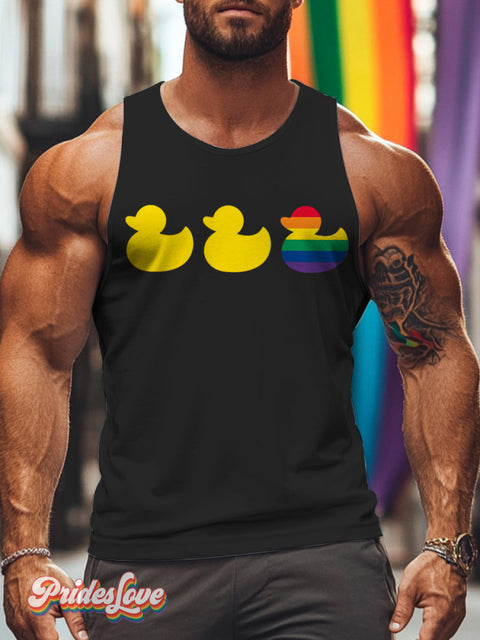 Men’s Lgbt Gay Pride Rainbow Duck Print Tank Top Black / S