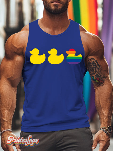 Men’s Lgbt Gay Pride Rainbow Duck Print Tank Top Blue / S