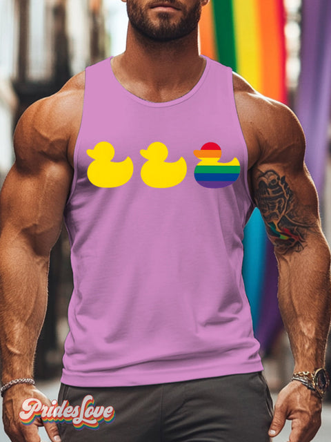 Men’s Lgbt Gay Pride Rainbow Duck Print Tank Top Pink / S