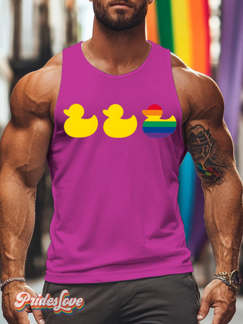 Men’s Lgbt Gay Pride Rainbow Duck Print Tank Top Rosepink / S