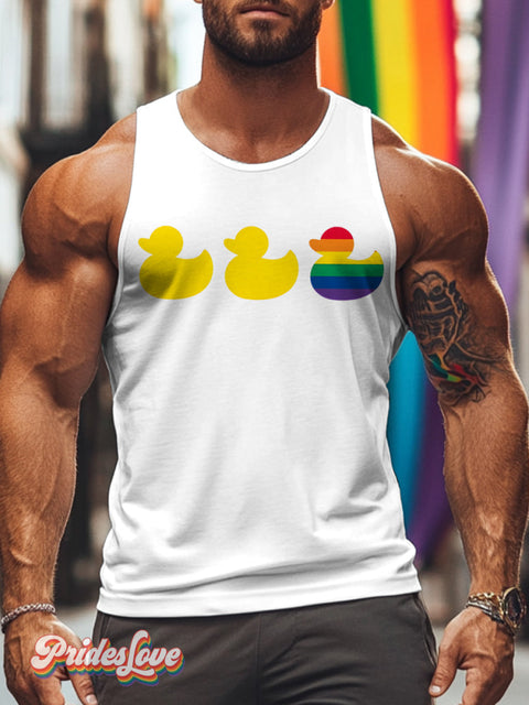 Men’s Lgbt Gay Pride Rainbow Duck Print Tank Top White / S