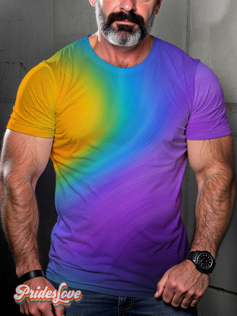 Men’s LGBT Gay Pride Rainbow Gradient Art Casual Print T-Shirt Multicolor / S