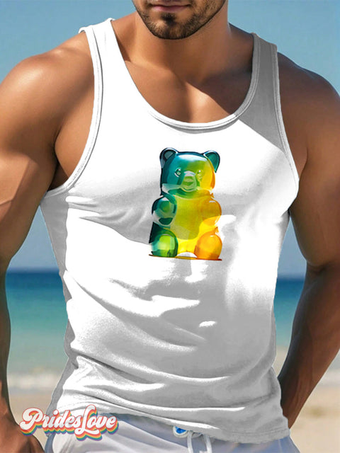 Men’s LGBT Gay Pride Rainbow Gummy Bears Print Tank Top Multicolor / S