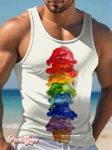 Men’s LGBT Gay Pride Rainbow Icecream Art Tank Top Multicolor / S
