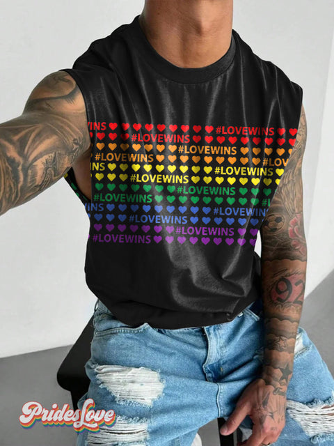 Men’s LGBT Gay Pride Rainbow Love Print Wide Shoulder Vest Black / S