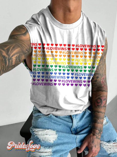 Men’s LGBT Gay Pride Rainbow Love Print Wide Shoulder Vest White / S