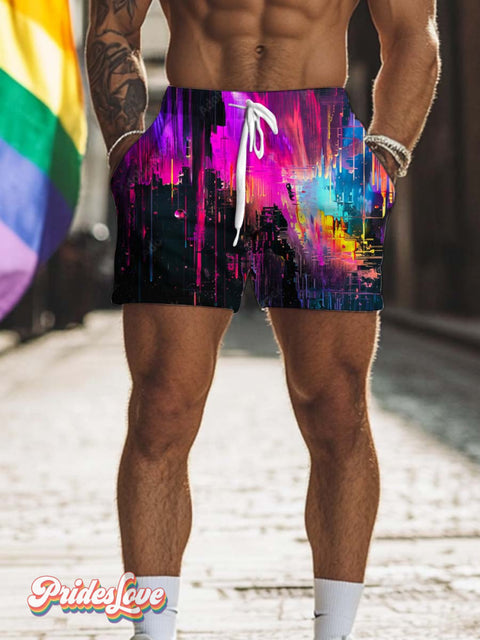 Men’s Lgbt Gay Pride Rainbow Paint Splatter Beach Shorts Multicolor / S