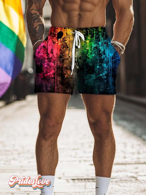 Men’s Lgbt Gay Pride Rainbow Paint Splatter Beach Shorts Multicolor / S