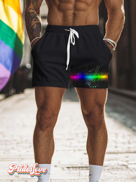 Men’s Lgbt Gay Pride Rainbow Paint Splatter Stripe Beach Shorts Multicolor / S