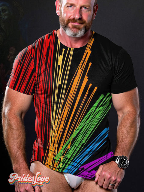 Men’s LGBT Gay Pride Rainbow Ray Art Casual Print T-Shirt