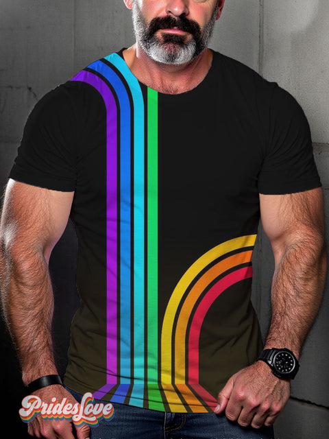 Men’s LGBT Gay Pride Rainbow Ray Art Casual Print T-Shirt