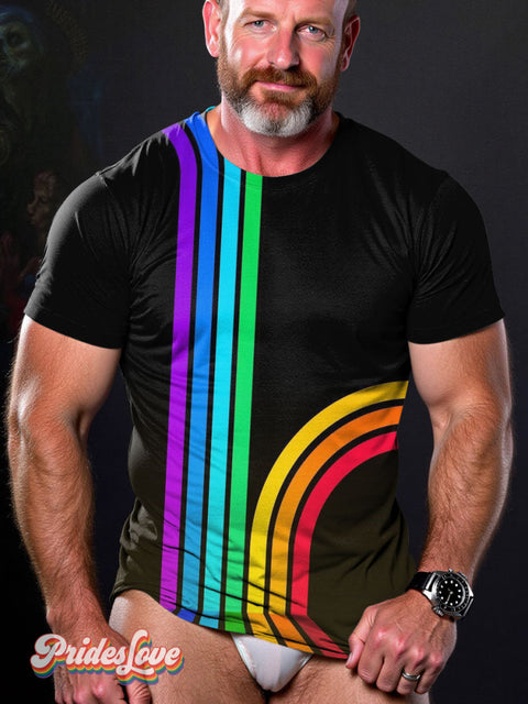 Men’s LGBT Gay Pride Rainbow Ray Art Casual Print T-Shirt Multicolor / S